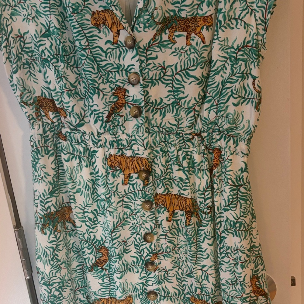 Maeve Anthropologie Green Leaf Print Dress (2P) - Picture 3 of 4